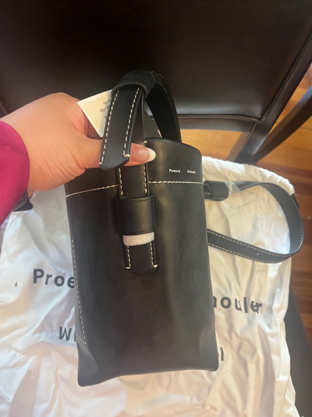 Proenza Schouler Black Leather Bucket Shoulder Bag with Contrast Stitching - Picture 7 of 14
